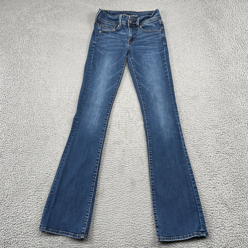 American Eagle Jeans Womens 2 X-Long Blue Super Stretch Kick Bootcut Jeans
